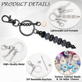 MAPVOLUT 110Pcs Beadable Keychain Making Kit with 12 Bars, 72 Acrylic Beads & A-Z Charms – DIY Beaded Keychain Supplies for Crafting Personalized Gifts for Birthdays Graduation Christmas Mother’s Day