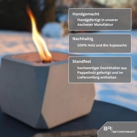 Betonformat 6X Dauerdocht für Wachsfresser 10mm inkl. Holzhalter | Ersatzdocht für Kerzenrestefresser, Betonkerze, Schmelzlicht, Wachsfeuer und Outdoorkerze