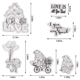 Valentine's Day Clear Stamps for Card Making, Valentines Bike Dwarf Words Stamps Valentine Gnome Transparent Rubber Seal Stamps for DIY Photo Scrapbooking Card Album Crafting Supplies