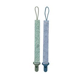 Nuby Pacifinder - Clip para chupete de bebé (2 unidades) - Clip para chupete con práctico gancho - Puntos azules y Dino verde