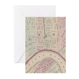 CafePress Vintage Map Of New Orleans (1880) Greeting Cards Greeting Card (20-pack), Note Card with Blank Inside, Birthday Card Matte