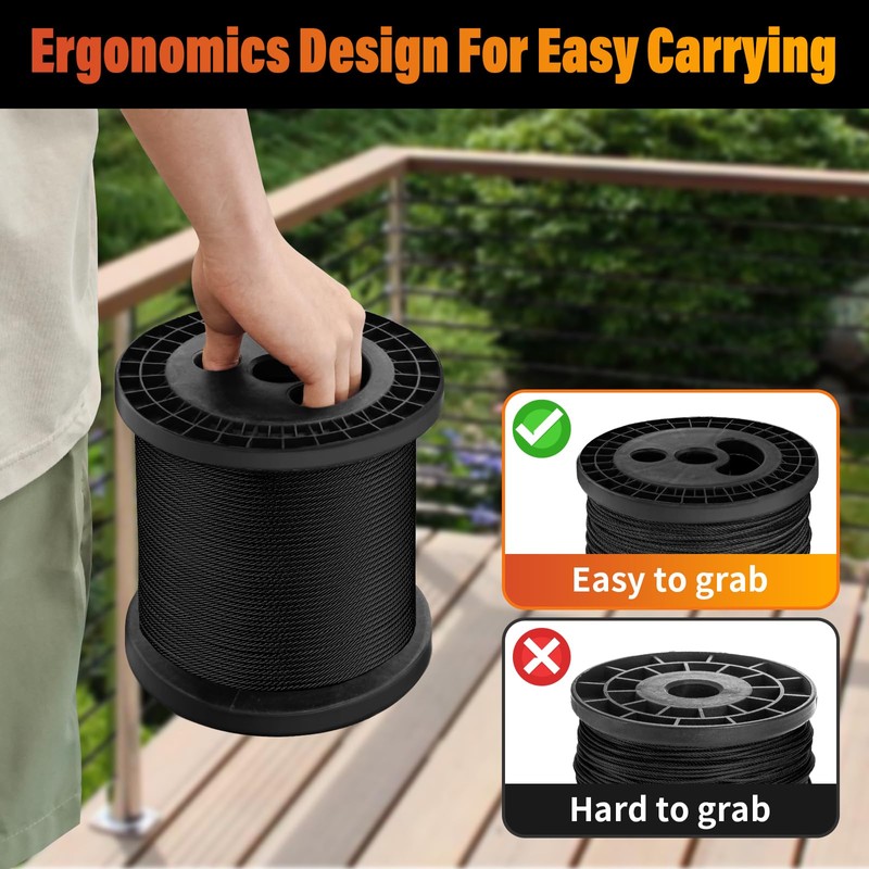 Black Stainless Steel Cable for Railing - 600FT 1/8" T316