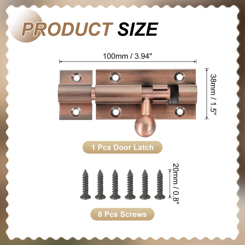 MECCANIXITY Barrel Bolt Latch, 4 Inch Vintage Security Slide Lock