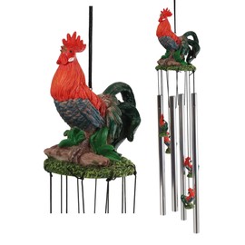 Ebros Gift Country Western Animal Farm Morning Sunshine Crowing Red Breasted Rooster Chicken Figurine Top Resonant Wind Chime for Garden Patio Rustic Farmland Cottage Themed Home Accent