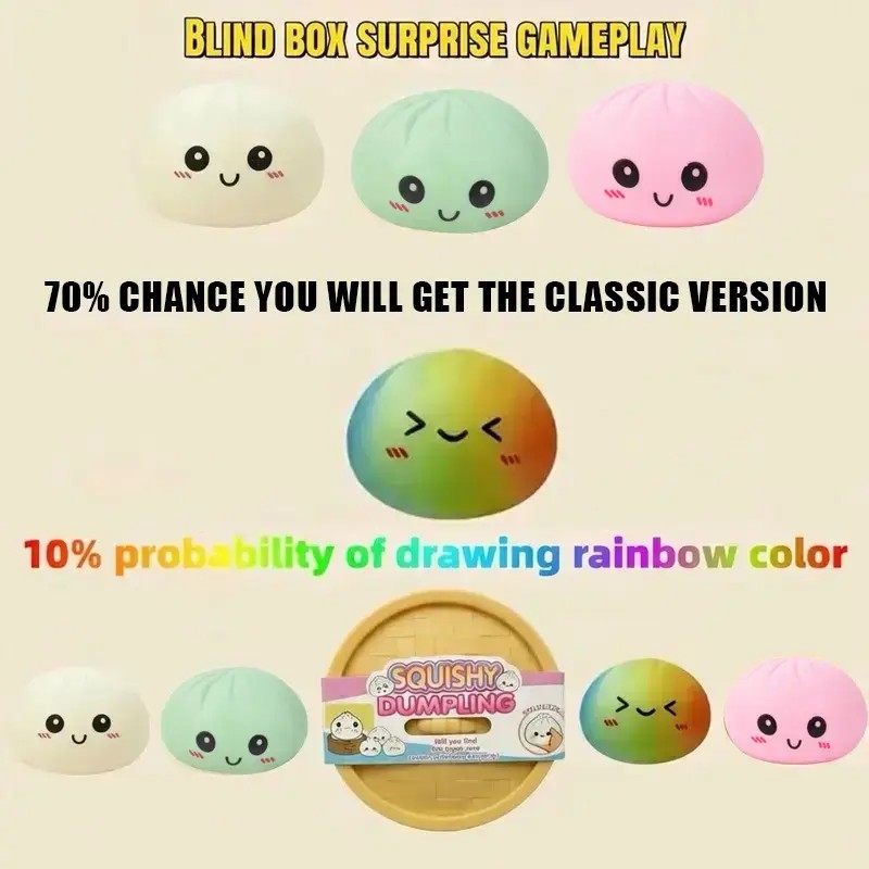 Expressive Dumpling Squishy Blind Box, Soft TPR Sensory Fidget Squeeze