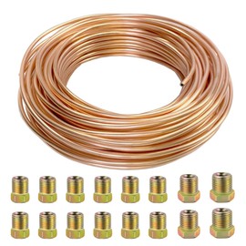 MOCNT 10 m Car Copper Brake Line 1/4 Inch Brake Line with Copper Coating 6.35 mm Copper Brake Line Hose Brake Pipe Car Replacement Brake Line Set with 16 Nuts