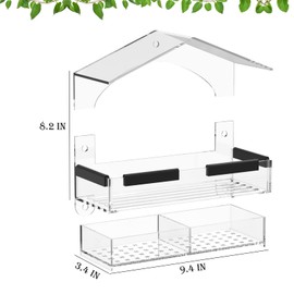 Window Bird Feeders, Clear Bird Feeder Window, Adjustable Roof Transparent Bird House with 5 Extra Strong Suction Cups Rainproof Bird Feeder for Outside Removable Acrylic Birds Feeders