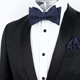 Alizeal Men Self-tied Paisley Bow Tie and Pocket Square Set, Dark Navy