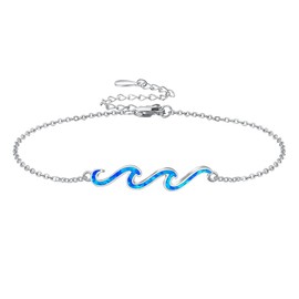 YFN Wave Anklet 925 Sterling Silver Ocean Wave Anklet Beach Jewelry for Women Gifts (blue opal wave)