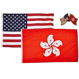 K's Novelties Wholesale Combo USA & Hong Kong Country 2x3 2'x3' Flag & Lapel Pin