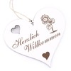 Herzlich Willkommen Sign, Funny Sunflower, Decorative Heart Wooden Welcome Sign,