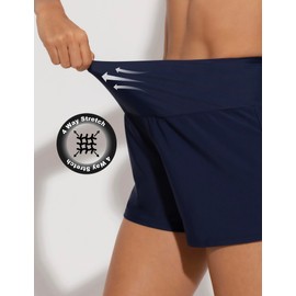 Lecieldusoir - Pantalones cortos de natación para mujer, cintura alta, pantalones cortos con bolsillo, Azul marino, Large