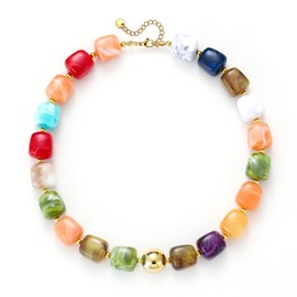 Toar Xdhc Chunky Beaded Necklace For Women Colorful Boho Beach Rainbow Statement Resin Necklace For Women Jewelry (Colorful)