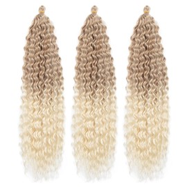 22 Inch 3 Packs Deep Twist Crochet Hair Ocean Wave Curly Bohemian Crochet Braids Deep Wave Hair Bundles Synthetic Hair Extensions for Women Girls