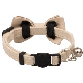 Gyapet Cat Collar with Bell Breakaway Kitten Small Puppy Safety Bow Tie Solid Wedding Basic Color [1pc] Cream