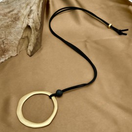 YKKZART Gold Necklace for Women Leather Cord Necklace Large Circle Pendant Sweater Necklace for Women Gift