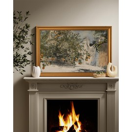 ARPEOTCY Large Gold Framed Canvas Wall Art, 24x36 Inch, Retro Citrus Tree Watercolor Art Prints, Rustic Cottage Decor for Dining Room Hallway Kitchen Fireplace, Orange Grove Vintage Moody Decor