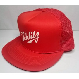 Schlitz Vintage 80’s NOS Schlitz Beer Snapback Trucker Hat Cap Rope Brim Red & White