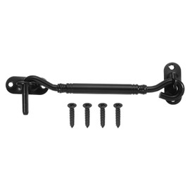 sourcing map 6" Hook and Eye Latch, Barn Door Lock Stainless Steel Cabin Hook Privacy Door Gate Hooks for Window Sliding Door Fence Shed, Black