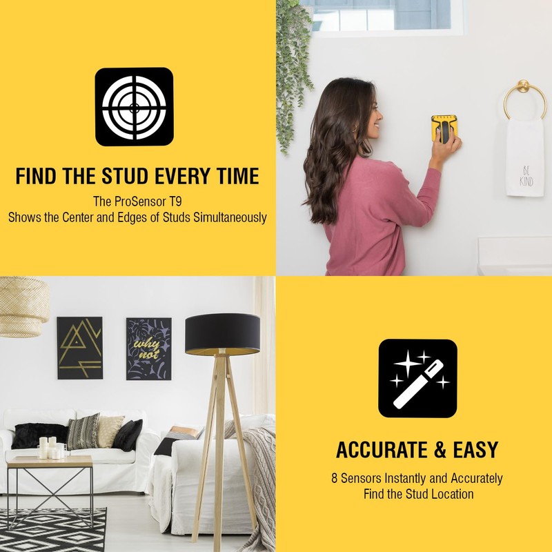 Franklin Sensors ProSensor T9 Stud Finder with 8-Sensors, Wood &
