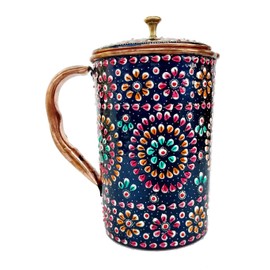 RASTOGI Handicraft Pure Copper Jug Hand Painting Decorated for Water Storage, Festival, Occasional Diwali Gift