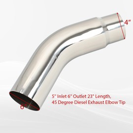 FGJQEFG 5 Inch Stainless Steel Polished Diesel Exhaust Elbow Tip,5'' Inlet 6'' Outlet Side Exit Exhaust Tip, 23'' Length Turndown Exhaust Pipe