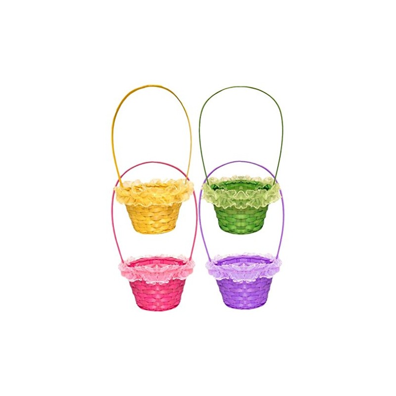 1x Pretty Woven Easter Basket With Frill - Hamper Basket