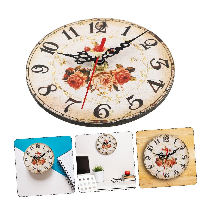 ORFOFE Retro Silent Desktop Clock Wooden Adornment Boho Decor Wall