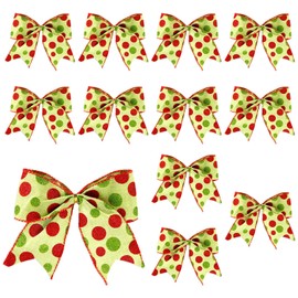 12pcs Christmas Bows Decoration, Xmas Tree Dot Bows Fashionable Bows Wreaths Ornaments Dot Bows Ribbons Ornaments for Gift Wrapping Christmas Tree Home Wedding Party Decor(Green)