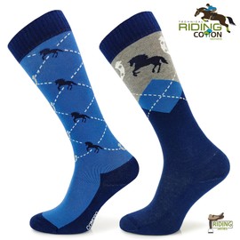 SKIETY Knee Socks for Riders - Knee Socks Long Socks - Colourful Horse Socks - Socks for Horses - Riding Socks for Women, Girls, Children - Funny Socks - Diamond and Horse Motif, Diamonds and horse