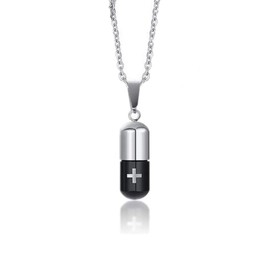 Medical Alert ID Pendant Necklaces for Men Women Stainless Steel Emergency Pill Case Tube Holder Necklaces