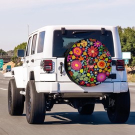 Delerain Spare Tire Cover with Backup Camera Hole Colorful Autumn Flowers Wheel Covers Waterproof Dust-Proof UV Sun Universal Fit for RV Trailer RV SUV Truck (18 Inch for Diameter 32"-34")