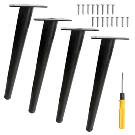 ANMOO 4Pcs 10" Metal Oblique Furniture Legs,25cm Cone Cabinet Legs Stainless Steel Table Legs No-Slip Silent For Furniture, Sofas, Cabinets(Black)