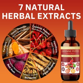 Cayenne Pepper Drops + Berberine Supplement with Ceylon Cinnamon, Vitamin D3 K2 B3, Turmeric, CoQ10, Beetroot, Panax Ginseng, Hawthorne Berry, Chromium, CLP-1 Support