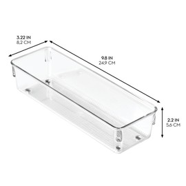 iDesign Recycled Plastic Drawer Organizer, Set of 2, The Linus Collection – 4" x 16" x 3", Clear Bins