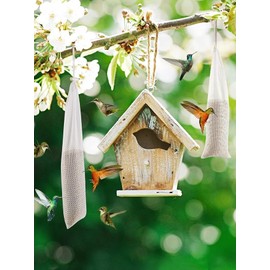 Pack of 6 Bird Feeder Bags, Finch Socks Feeding Bag Bird, Feeder Birds with Funnel, Feeder for Wild Birds, for Gardens, Courtyards, Wild Finch Feeding (White, 40 x 10 cm)