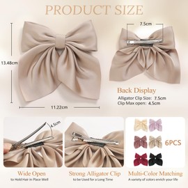 Hebterrka Pack of 6 Hair Bows Hair Clips Silky Satin Hair Bows for Girls Neutral Colours Hair Band Hair Accessories Gifts
