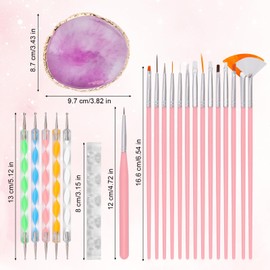 20pcs Nail Brushes, Silicone Fingernail Brush Double Ended Dotting Tool with Nail Polish Mixing Palette and Pen Holder for Manicure Art Design Painting