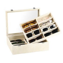 Frebeauty 16-Slot Sunglass Organizer Box,2 Layer Velvet Sunglasses Holder