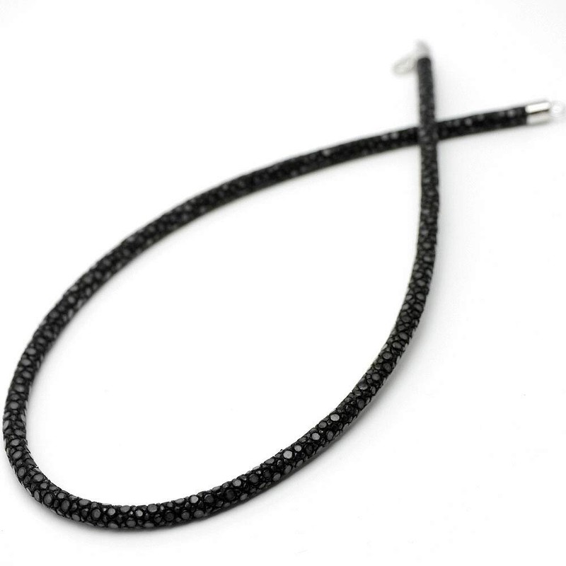 Silver One Stingray Leather Choker Black Silver 925 Hook Men's