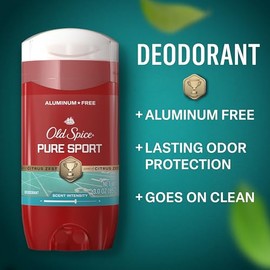Old Spice Red Collection Desodorante para Hombre, Libre de Aluminio, Aroma Pure Sport, 3.0 Oz (Paquete de 3)