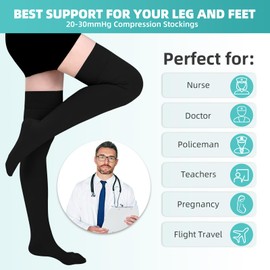Evolyline 2 Pairs of Medical Compression Stockings for Men and Women, 20-30 mmHg, Class II Thigh Long Support Stockings, Compression Socks for Air Travel, Graduated Support for Varicose Veins, Toe