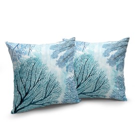 Cryfox Blue Ocean Coral Pillow Covers 18 x 18 Inch Set of 2 Summer Beach Throw Pillow Covers Nautical Coastal Pillowcases Cushion Cover for Home Bedroom Sofa Couch Car Decor
