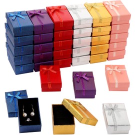 Marspark Small Jewelry Gift Box Empty Gift Box with Bows Packaging Gift Box for Valentine's Day Anniversary Wedding Birthday(Multi Color, 36 Pieces)