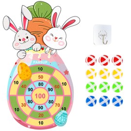 Easter Dart Board Game Set, Cute Bunny Chick Carrot Party Board Games with 12 Stick Balls, Happy Easter Indoor Outdoor Games for Kids Ages 4-8, Party Games Yard Toys