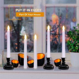 PChero LED Taper Candles with Remote Timers, 6 Pack Flameless Battery Operated Flickering Window Candles with Candlestick Holders for Thanksgiving Christmas Home Decorations