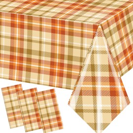 OGMOGKW 3Pieces Orange Plaid Tablecloth, 54 * 108 Inch Disposable Fall Plastic Tablecloth Rectangle Thanksgiving Tablecloth for Autumn Thanksgiving Party