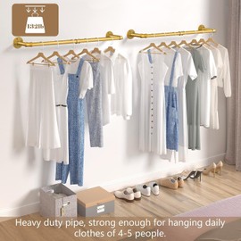 RSFMAS Wall Mounted Clothes Rack, Industrial Pipe Clothing Hanger 36 Inch Gold, Heavy Duty Wall Mount Closet Rod for Bedroom, Entryway, Laundry Drying Rack, Retail Display Clothes Rod