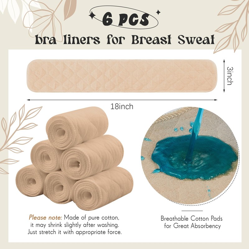 Toulite 6 Pcs Cotton Bra Liners Rectangle Under Bra Pads
