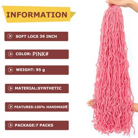 Pink 7 Packs Soft Locs 36 Inch Faux Locs Crochet Hair for Women Whole Strand Pre-looped Long New Loc Braiding Hair Extension
